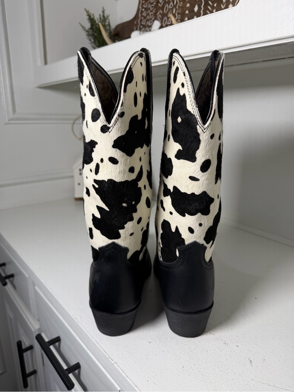 **SOLD**Montana West Cow Print Cowboy Boots Women's 8.5 Black Leather Western - Picture 7 of 11